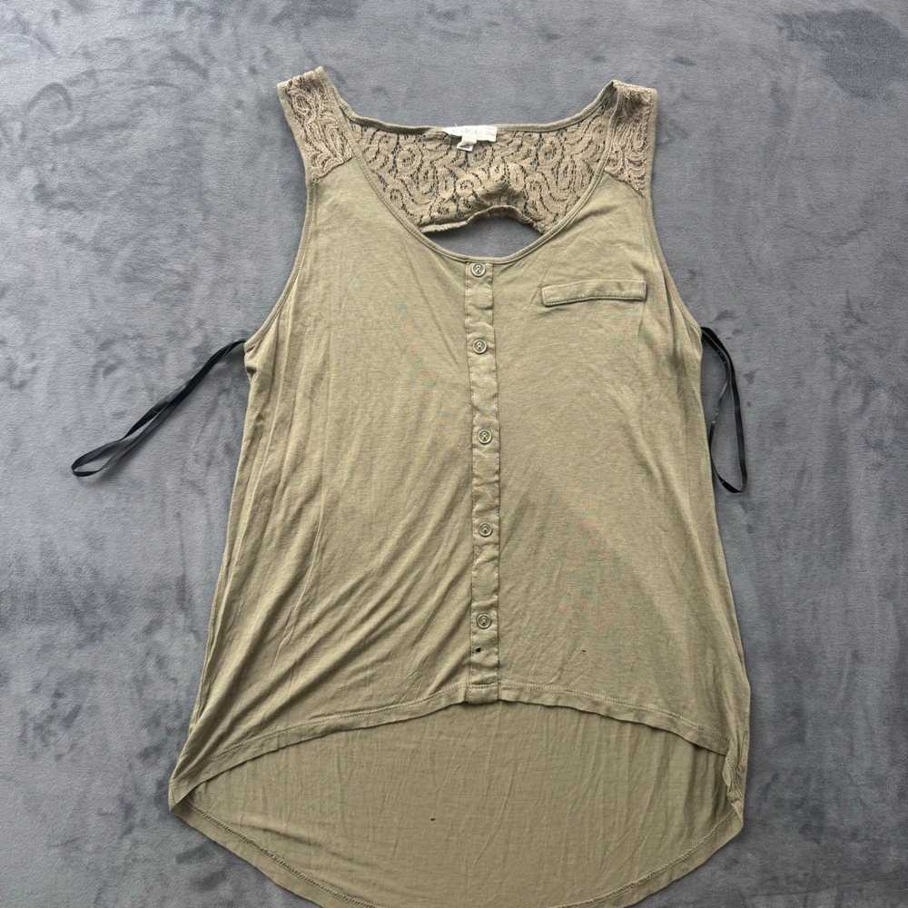 Edge Olive Green Lace Back Cutout High Low Button Front Tank Top Small
